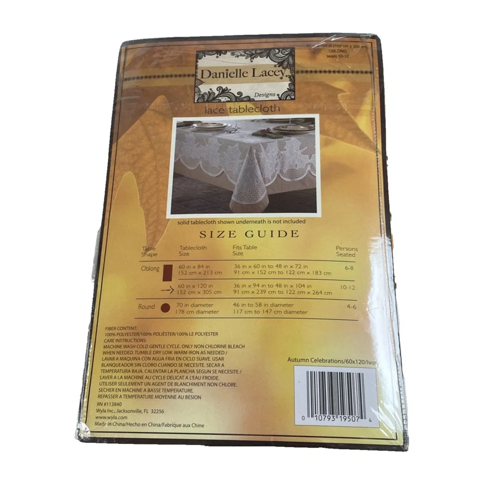 Danielle Lacey Designs Ivory Lace Oblong Tablecloth 60x120 Cottage Core SEALED